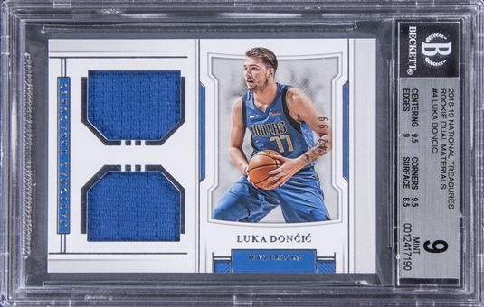 2018-19 Panini National Treasures Rookie Dual Materials #4 Luka Doncic Dual Jersey Rookie Card (#42/99) - BGS MINT 9